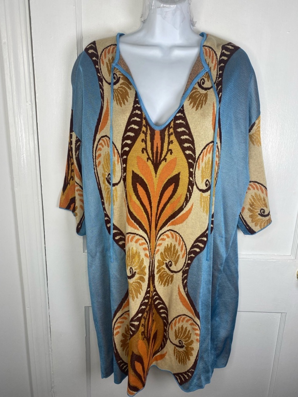 Zara NWOT Jacquard Bohemian,Orang, Blue, and Tan Mini Tunic Dress